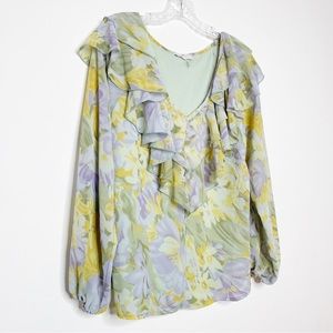 Anthropologie Entro Floral Ruffle Collar Balloons Sleeve Blouse Size Small